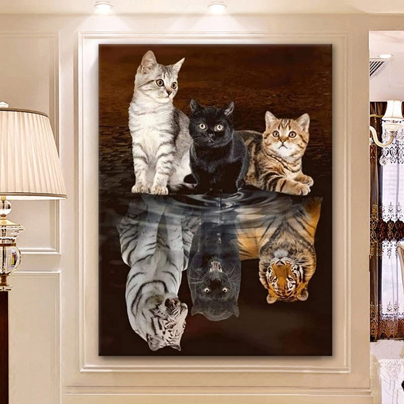 High Quality Diy Diamond Painting Custom Reflections of Cats Full Drill ab Drill Pearl Resin 5d Diamond Painting Home Decoration