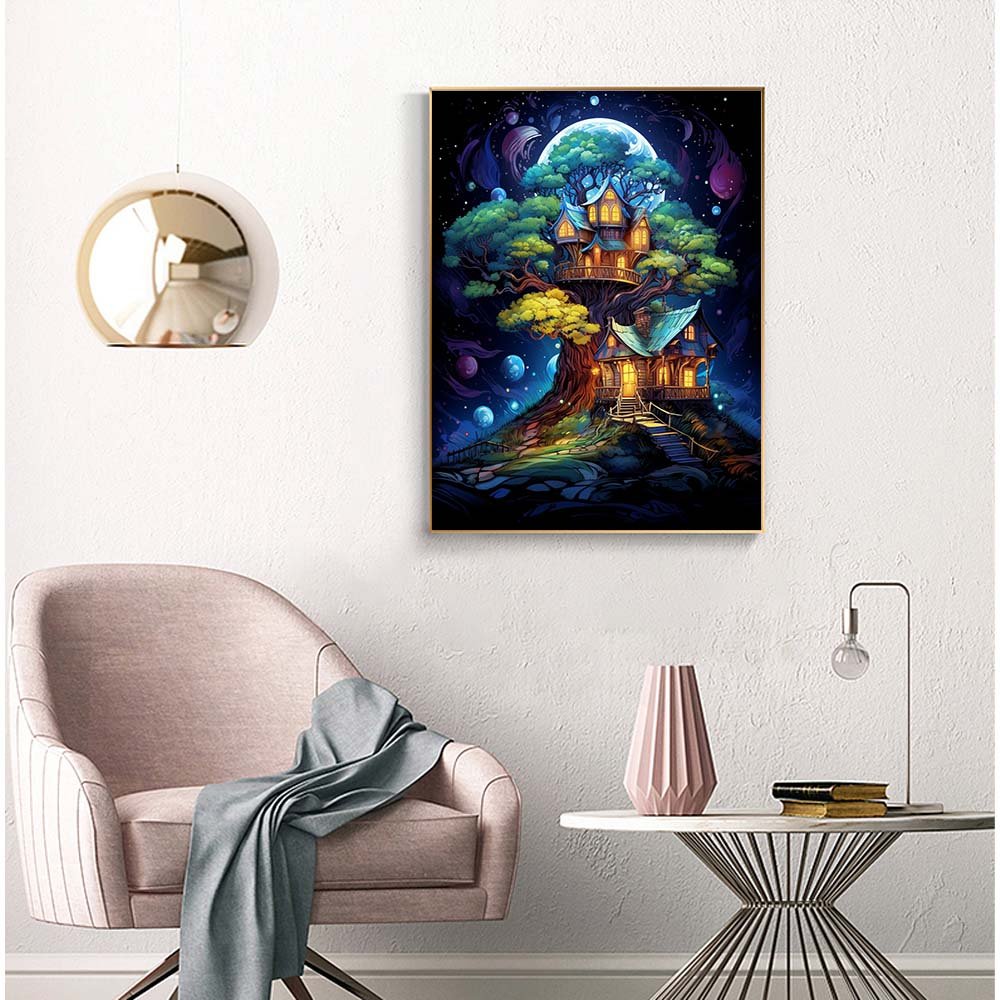 Landscape painting Draw Full Diamond painting Kits DIY Adult Magical Tree House Diamond Painter Home Wall art Decoration Gift