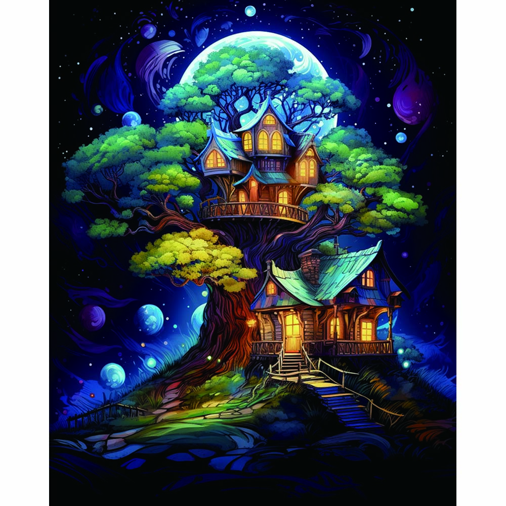 Landscape painting Draw Full Diamond painting Kits DIY Adult Magical Tree House Diamond Painter Home Wall art Decoration Gift