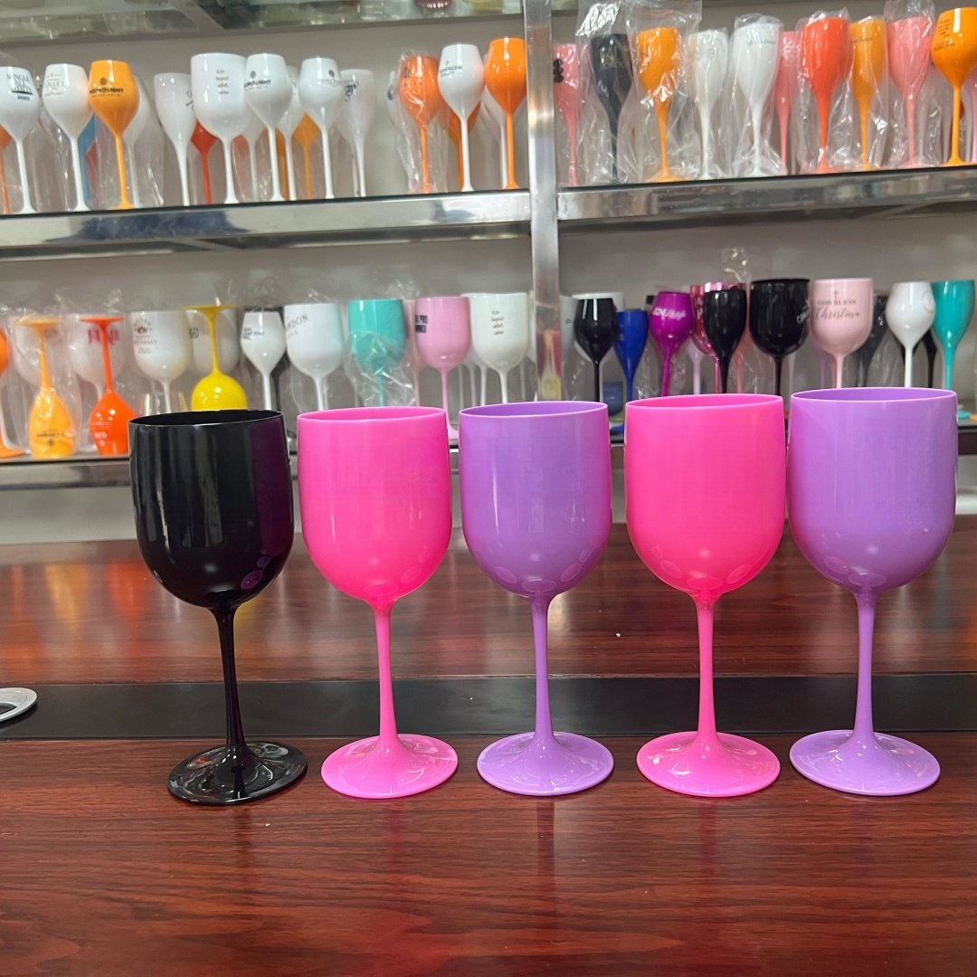 customised painting logo colorful colored cute large french 16oz 480ml fluted red champagne wine glasses plastic wine glass