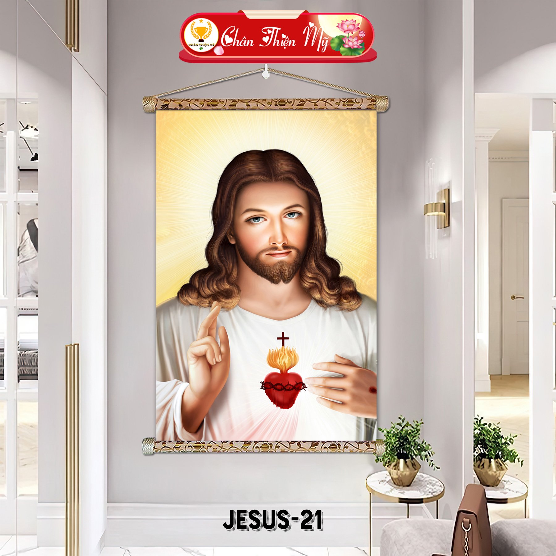 Modern Catholic canvas art wall painting with jesus image, printed on demand