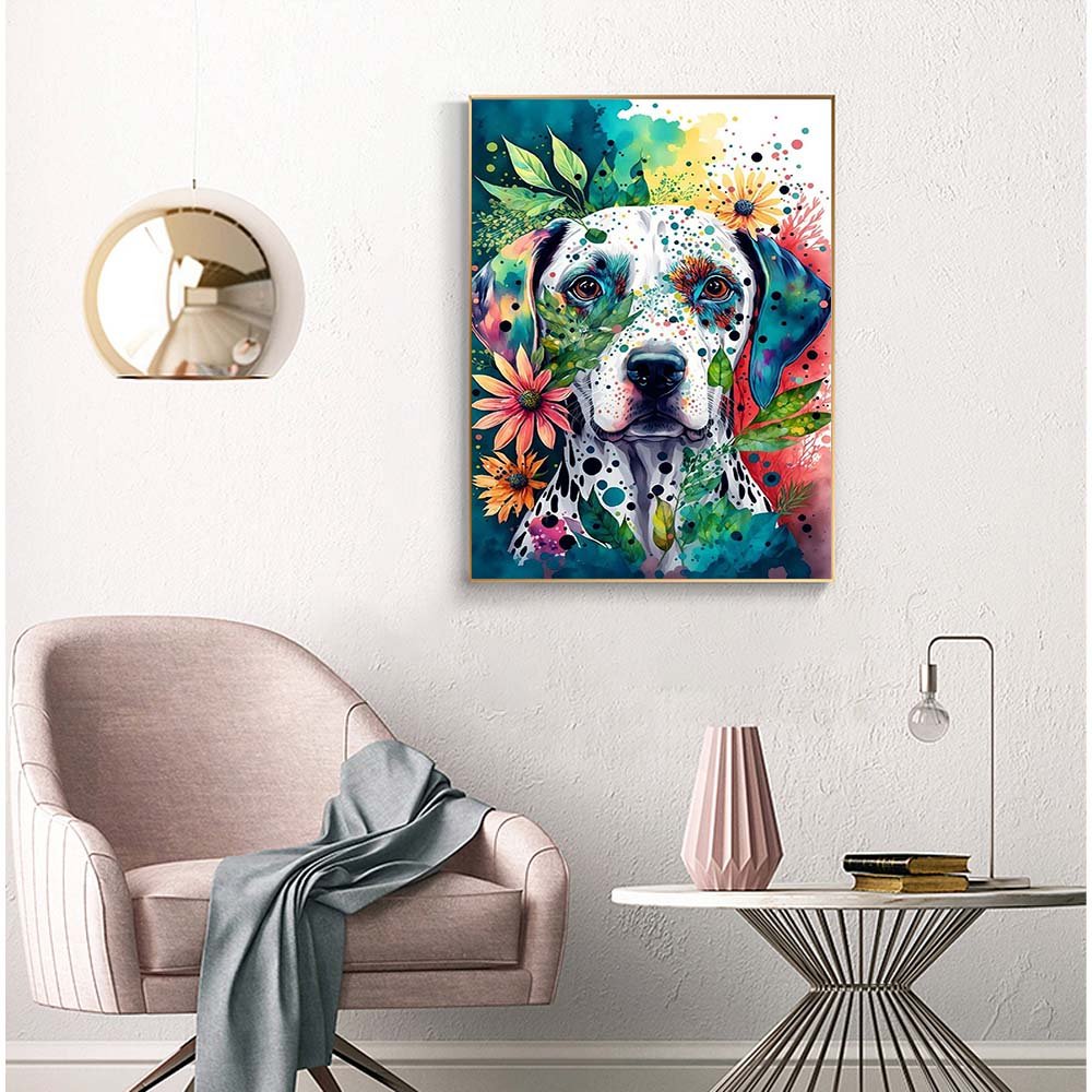 DIY 5D Diamond Painting Set 1pc 30*40cm Self-Designed Spotted Dogs Defending Flowers Full Drill for Wall Decoration