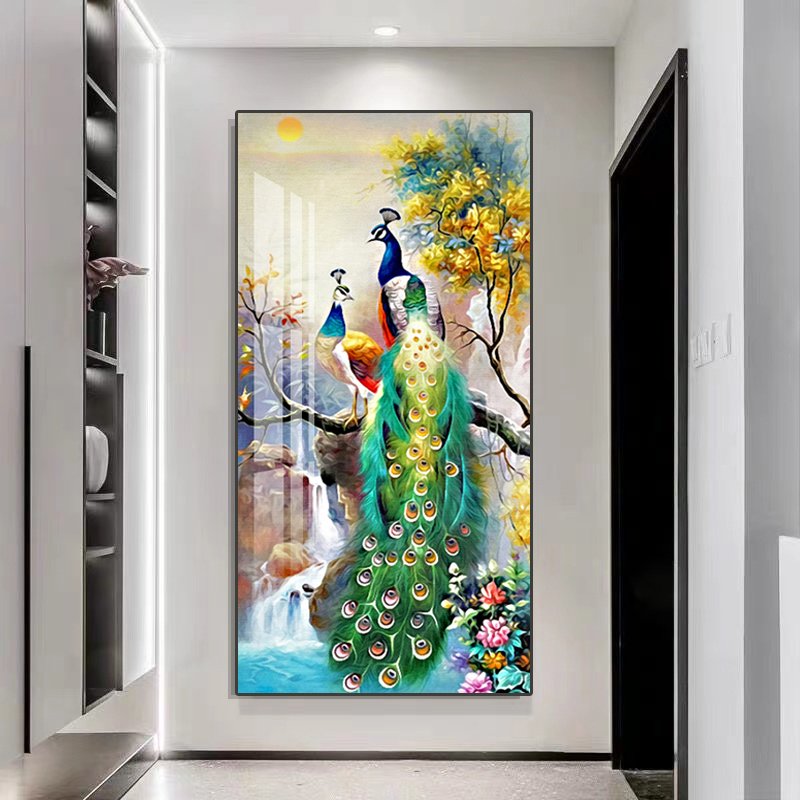 Modern Popular Decorative Painting Crystal Porcelain Painting Animal Peacock Decorative Display Abstract Art Painting