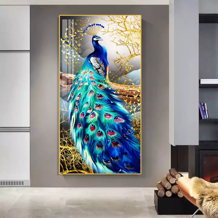 Modern Popular Decorative Painting Crystal Porcelain Painting Animal Peacock Decorative Display Abstract Art Painting