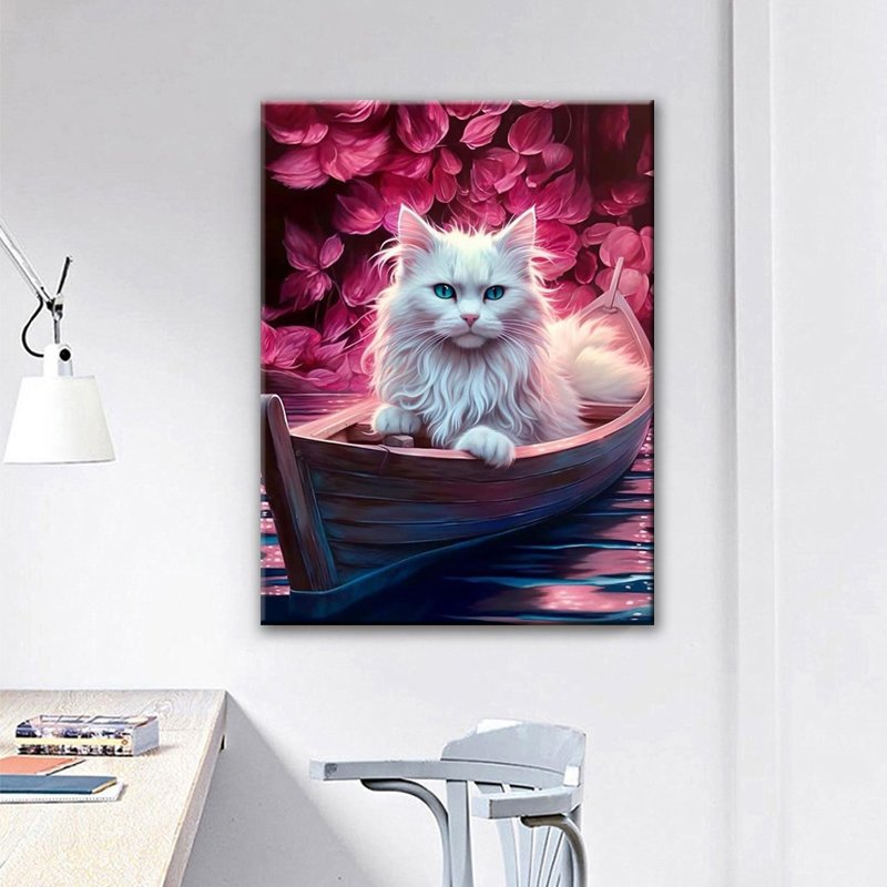 High Quality 5d Diamond Painting Kit for Adults White Cat Flannel Fairy Dust Diamond Ab Diamond Full Drill Canvas Home Decor