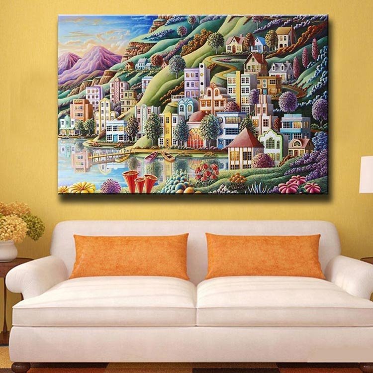 Ever Moment Diamond Painting Mosaic Colorful Buildings Seaside Full Square ASF1828