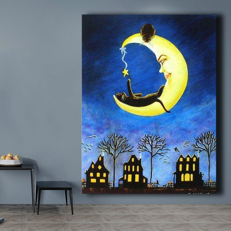 Ever Moment Diamond Painting Cartoon Cat Could Moon Painting By Diamond Crystal Rhinestone Handicrafts Gift Resin Drills 5L525