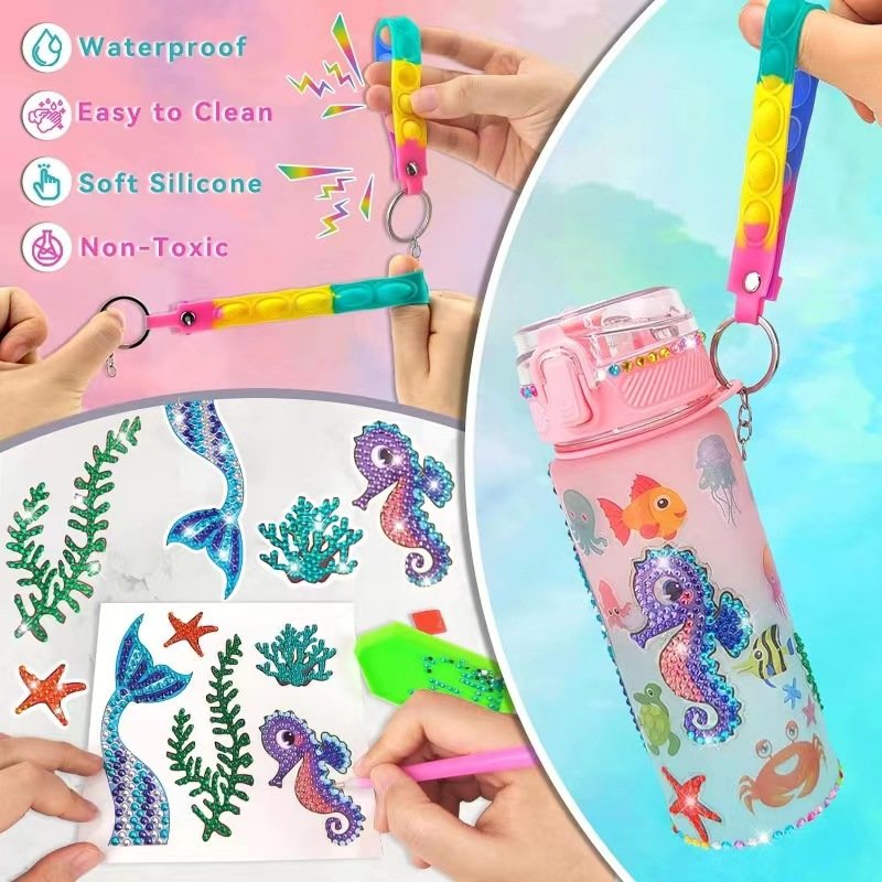 DIY Gem Crafts New Trending Cartoon Kids Adult DIY sparking Diamond Painting Plastic Tumbler Cup Water Bottle With Gem Stickers