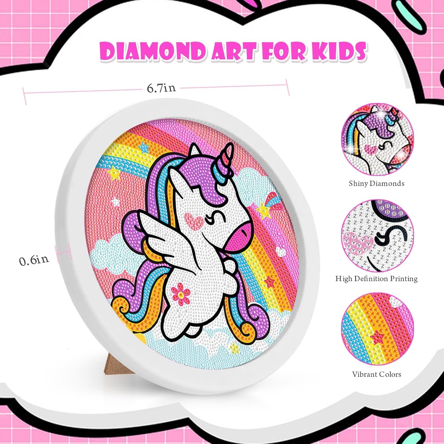 5D Diamond Painting Kits for Kids with Wooden Frame Dinosaur Diamond Art and Crafts for Kids Ages 6-8-10-12 Full Drill