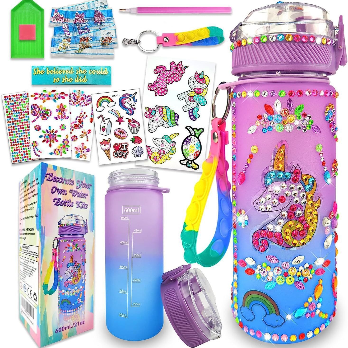 Decorate Your Own Water Bottle Kits Arts and Crafts for Children Unicorn Gem Diamond Painting Crafts