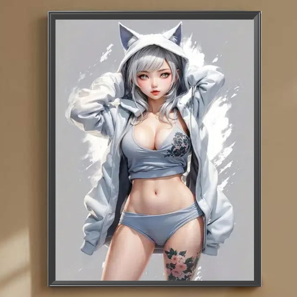 1pc 40*50cm DIY 5D Sexy Cat Lady Pattern Diamond Painting Art Craft Full Diamond Embroidery Cross Stitch Picture Wall Decoration