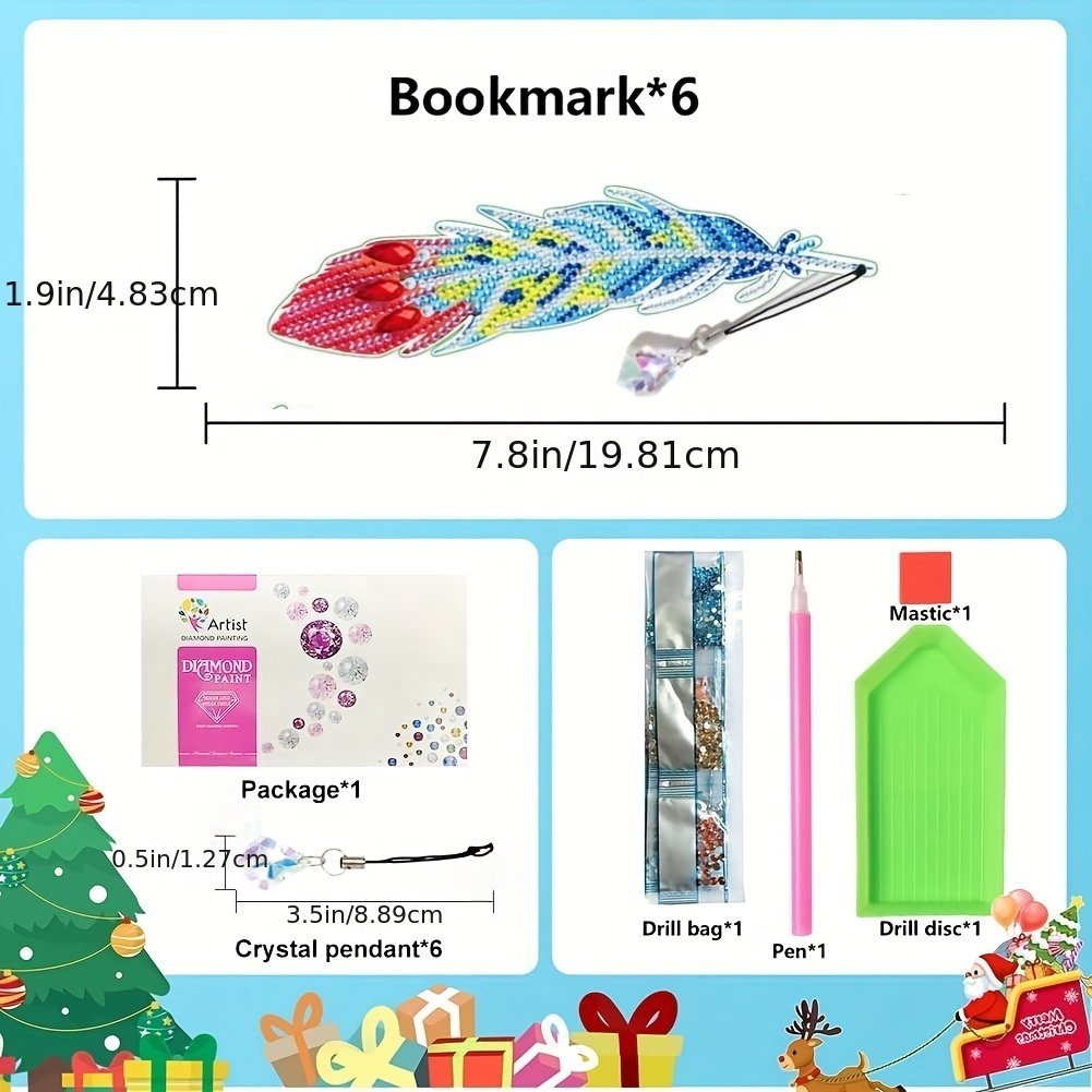 Handmade Diamond Embroidery Cross Stitch Craft Gifts 3D/5D DIY Feather Crystal Diamond Painting Bookmark Funny Novelty Bookmark