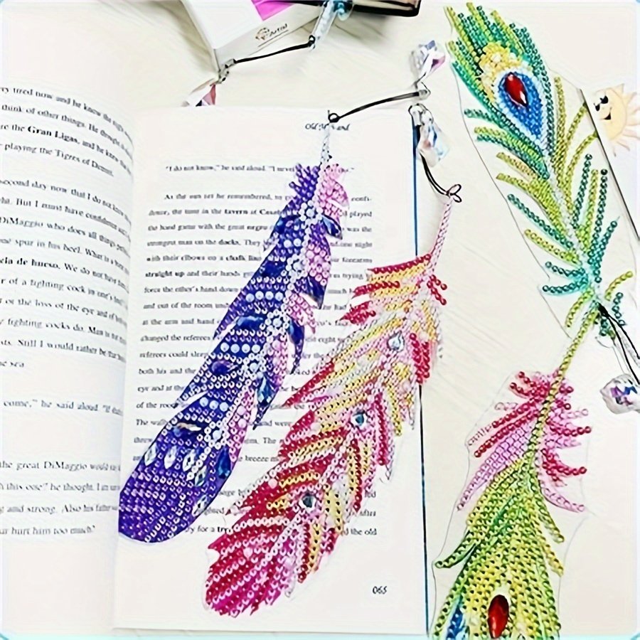 Handmade Diamond Embroidery Cross Stitch Craft Gifts 3D/5D DIY Feather Crystal Diamond Painting Bookmark Funny Novelty Bookmark