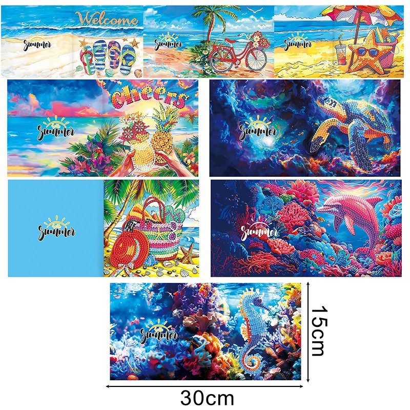 8pcs Diamond Painting Greeting Card DIY Craft Summer Ocean Animals Diamond Painting Greeting Cards with Envelope Gifts