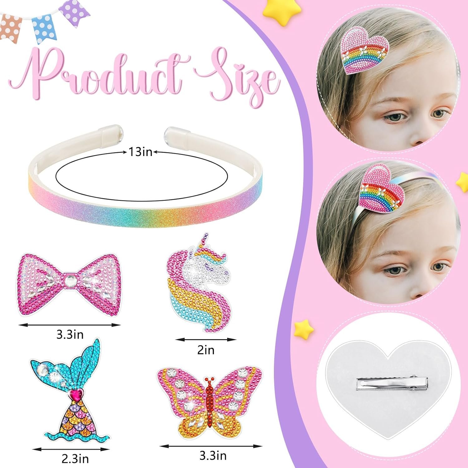 Diamond Painting Exchangable Charm Children Headbands Hair Clips DIY Girls 5D Glitter Hair Accessories Cute Korean Hair Bands