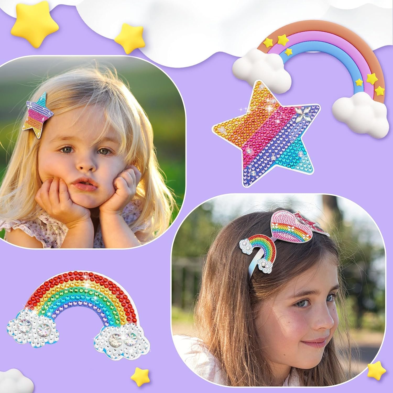 Diamond Painting Exchangable Charm Children Headbands Hair Clips DIY Girls 5D Glitter Hair Accessories Cute Korean Hair Bands