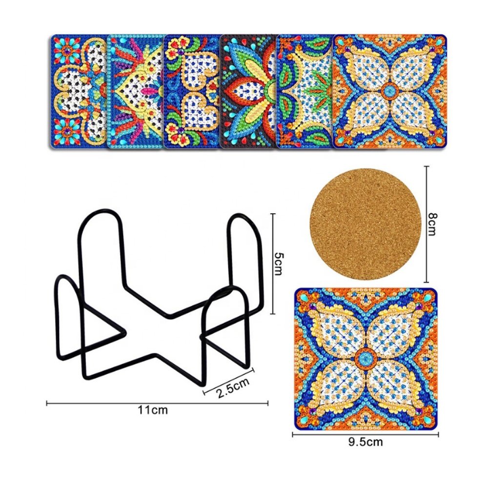 Diy Sets Kits 5D Square Mandala Mosaic Making Diamond Art Painting Coaster Set of 6
