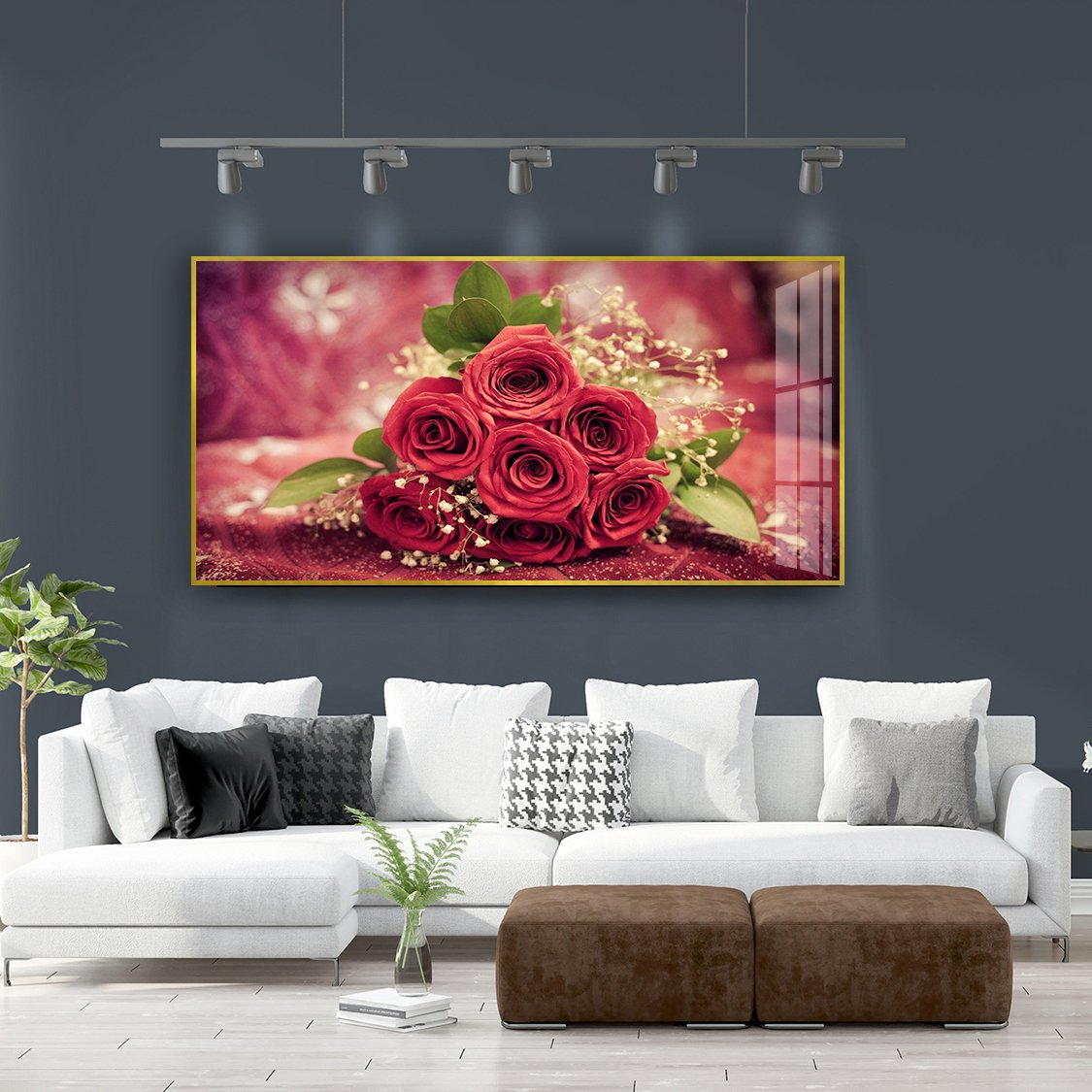 Simple and luxurious floral living room decoration painting, horizontal hanging painting, crystal porcelain painting