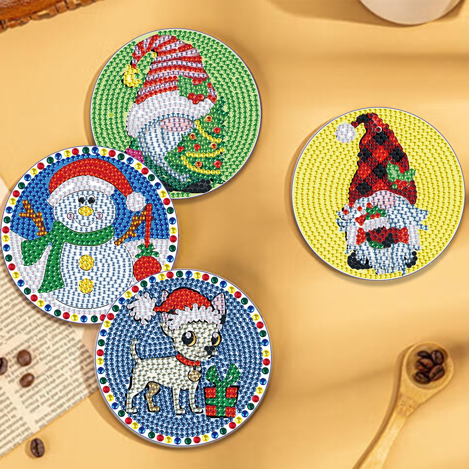 Diamond Painting Coaster Art Diy Diamond Living Room Home Landscape Design Coaster Christmas Series
