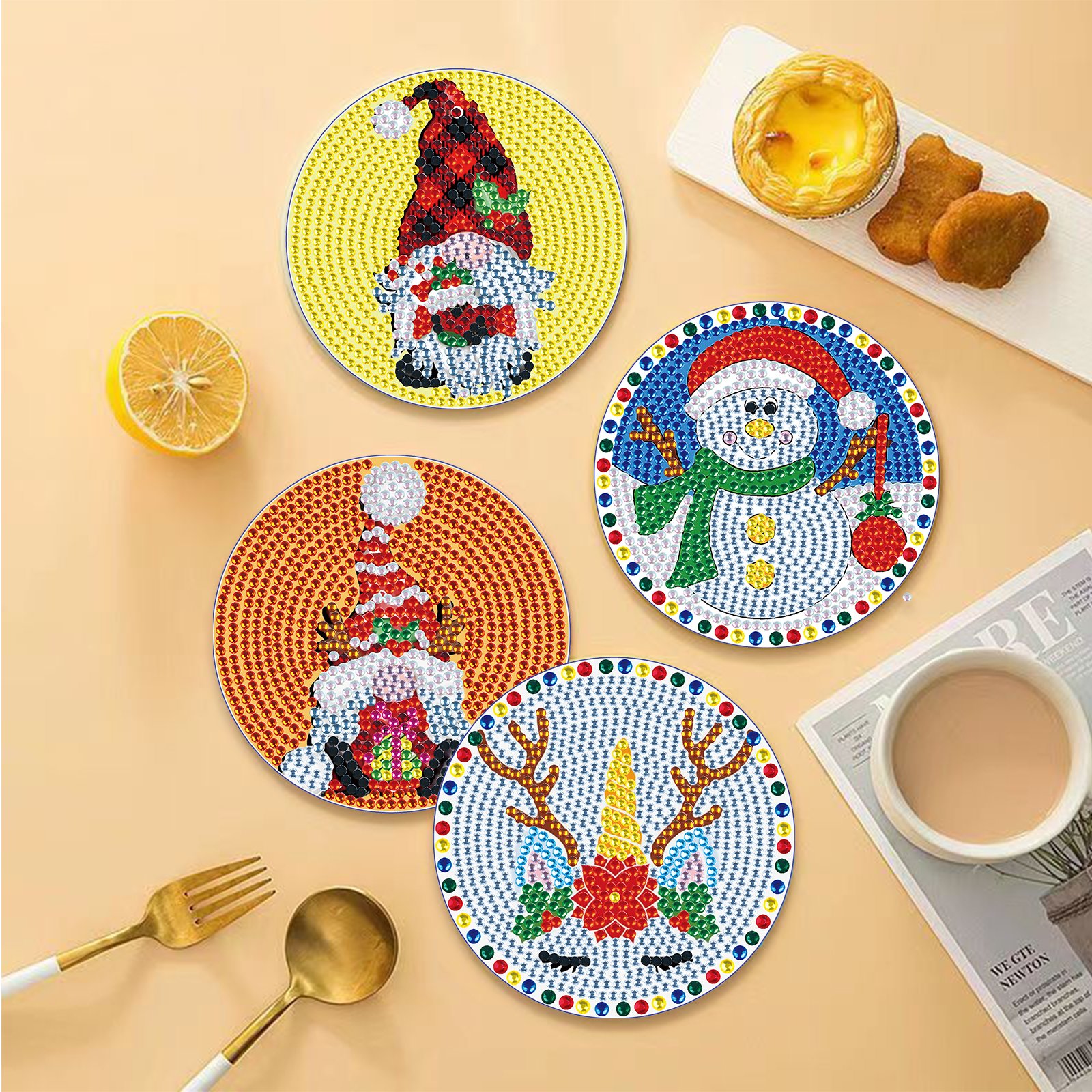 Diamond Painting Coaster Art Diy Diamond Living Room Home Landscape Design Coaster Christmas Series
