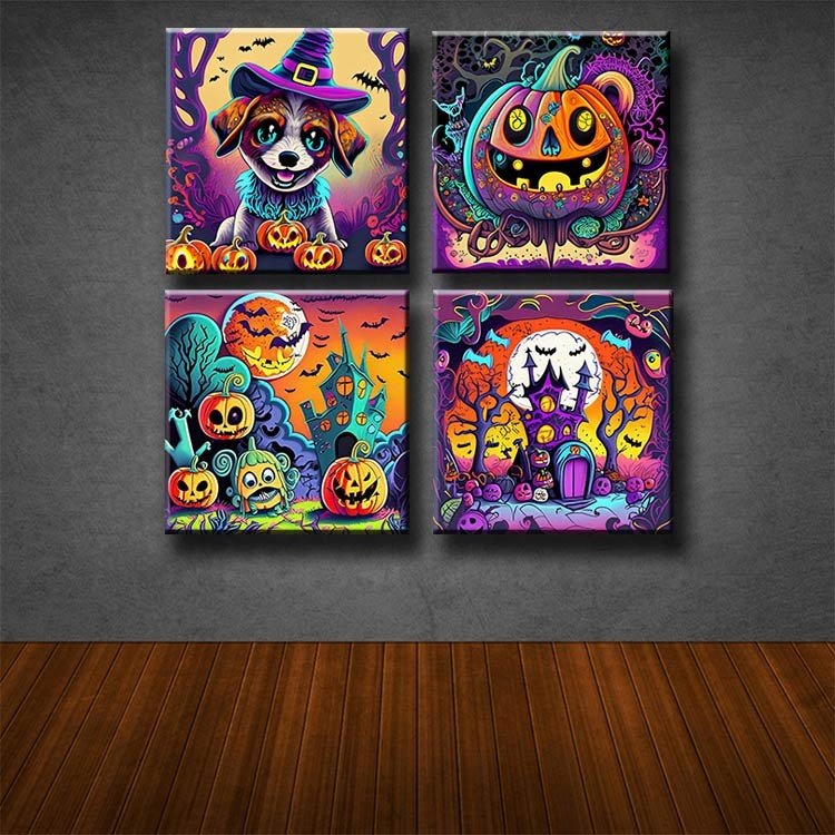 AI Generated Halloween Theme Diamond Painting Pumpkin Dog Cat Special Drills Art AB Crystal Glow-in-the-Dark Stone ASF2769