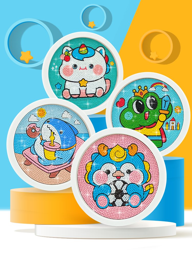 Wholesale Kids 5D Diamond Painting Cute DIY Cartoons Diamond Painting With White Frame