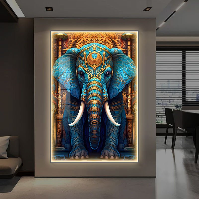 Modern Canvas animal Posters LED crystal porcelain painting with diamond luxury wall art elephant picture frame