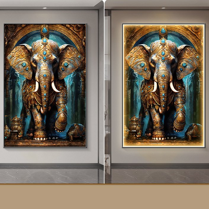 Modern Canvas animal Posters LED crystal porcelain painting with diamond luxury wall art elephant picture frame