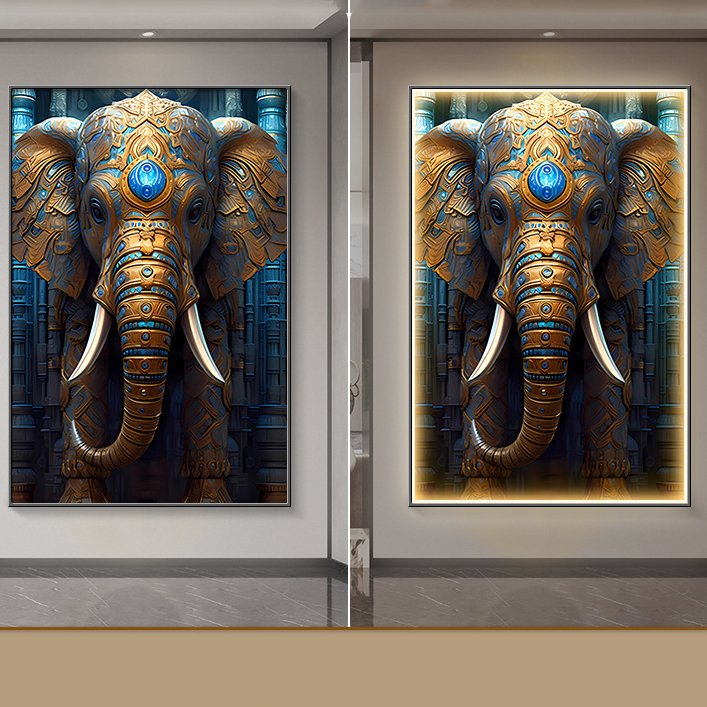 Modern Canvas animal Posters LED crystal porcelain painting with diamond luxury wall art elephant picture frame