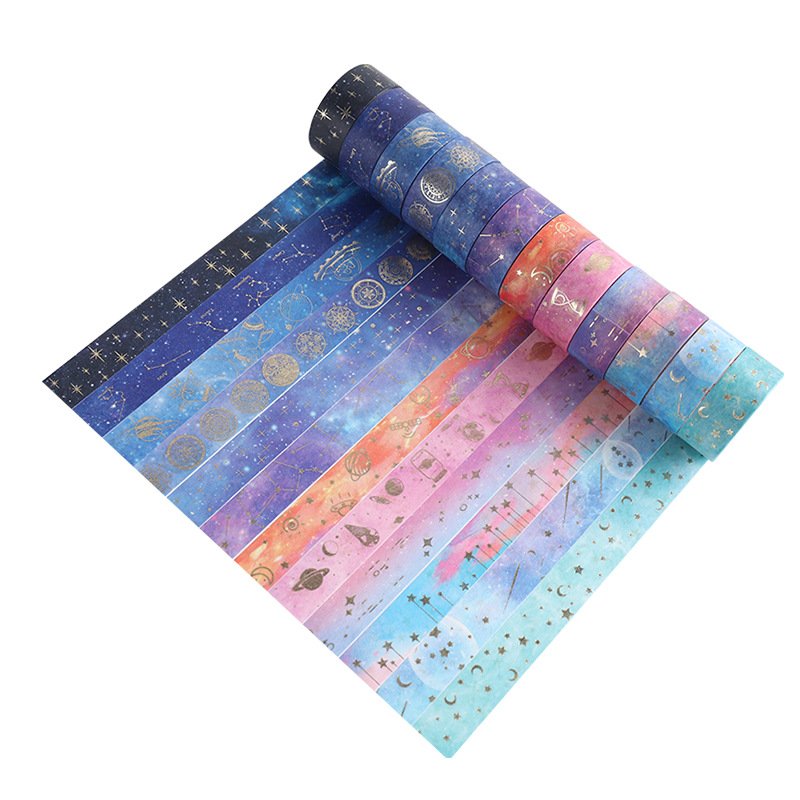 12 Rolls Galaxy Washi Tape,Gold Foil Constellation Washi Masking Tape,Moon Stars DIY Decorative Paper Tape for Gift Wrapping