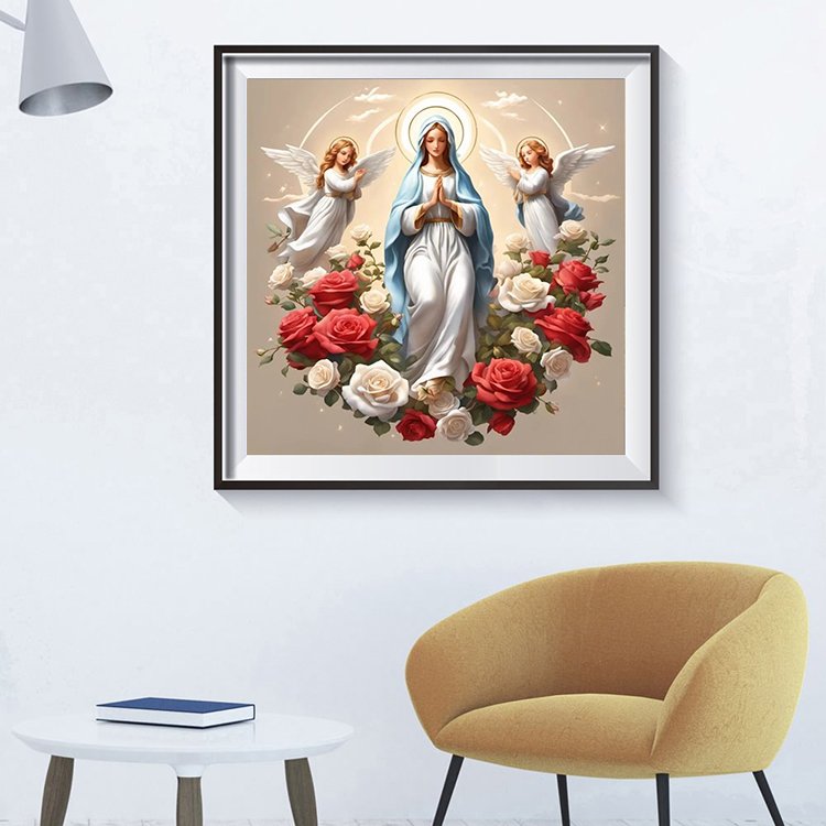 5d DIY Diamond Painting Religion Holy Mary and Roses Customizable Fairy Dust Diamond Paintings Kit