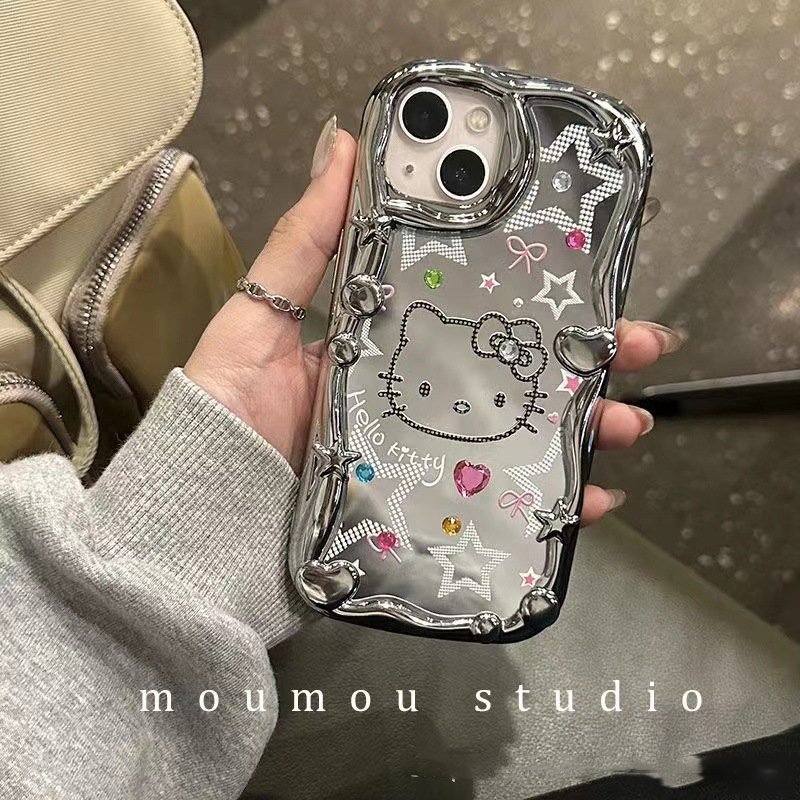 Electroplating Make Up KT Cat Mobile Phone Case for iPhone 12 14 11 13 Pro MAX X Xs XR 7 8 Plus Flash Diamond Mirror Phone Case