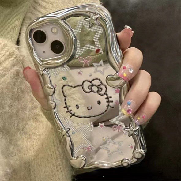 Electroplating Make Up KT Cat Mobile Phone Case for iPhone 12 14 11 13 Pro MAX X Xs XR 7 8 Plus Flash Diamond Mirror Phone Case