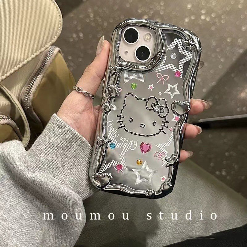 Electroplating Make Up KT Cat Mobile Phone Case for iPhone 12 14 11 13 Pro MAX X Xs XR 7 8 Plus Flash Diamond Mirror Phone Case