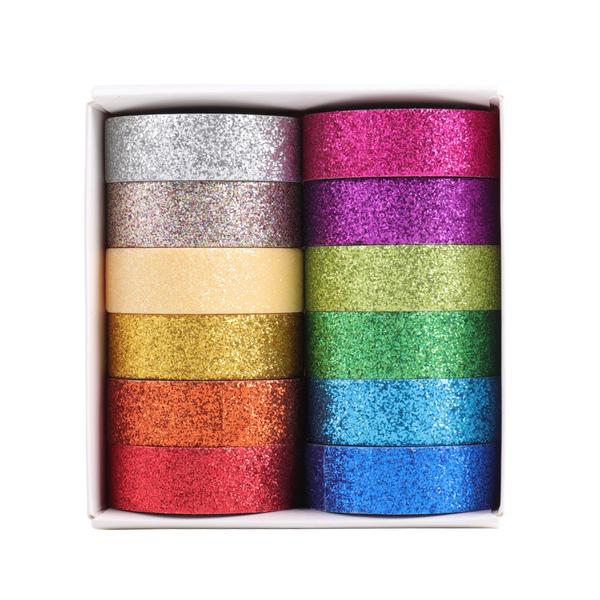 12 Rolls Colorful Glitter Washi Masking Tape Set,Decorative Craft Tape Collection for DIY Crafts and Gift Wrapping