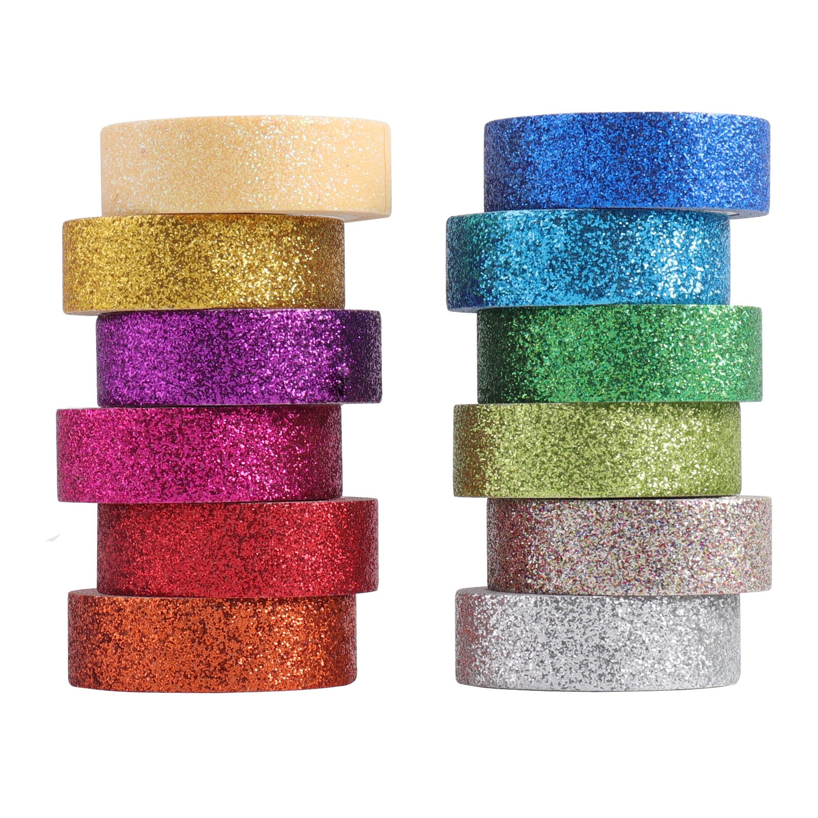 12 Rolls Colorful Glitter Washi Masking Tape Set,Decorative Craft Tape Collection for DIY Crafts and Gift Wrapping