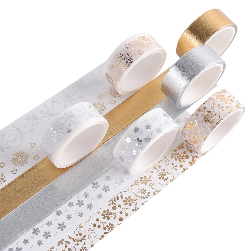 6 Packs Gold Foil Flower Washi Tape Set,Silver Foil Decorative Cute Floral Washi Tape for Diamond Art