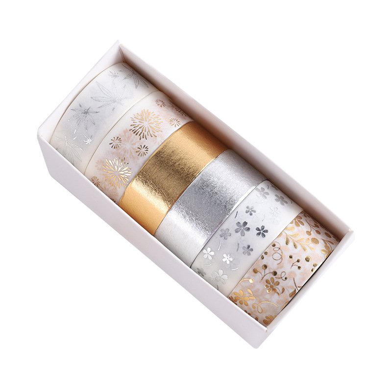 6 Packs Gold Foil Flower Washi Tape Set,Silver Foil Decorative Cute Floral Washi Tape for Diamond Art