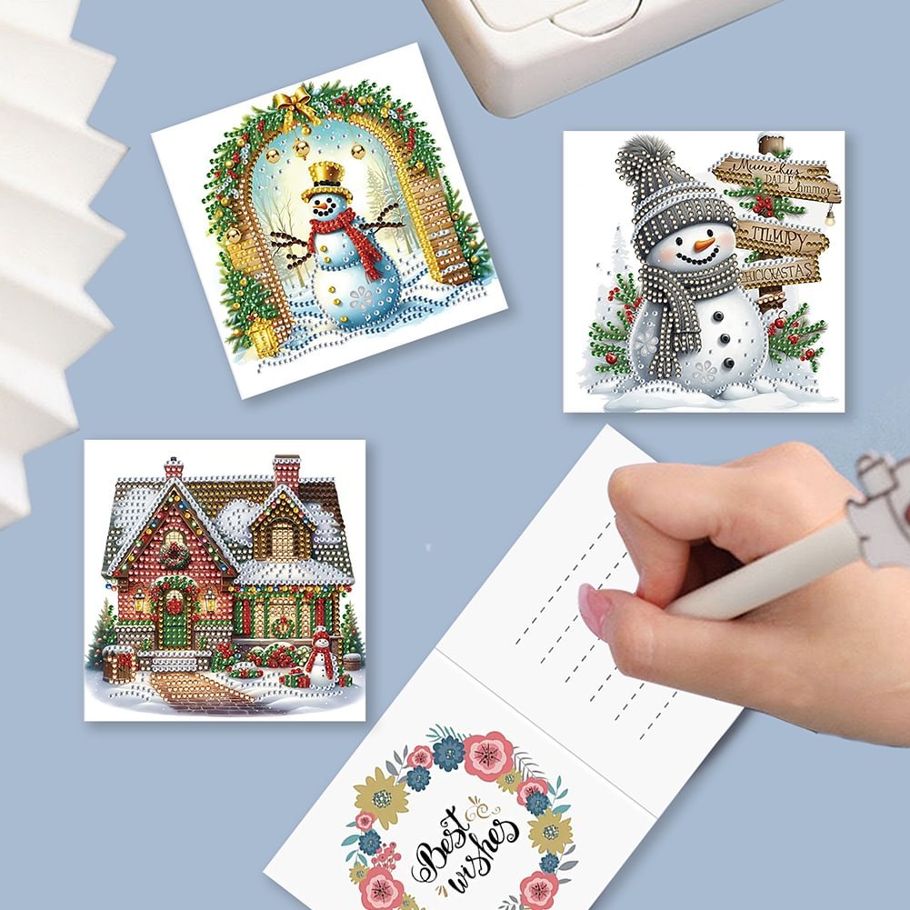 12Pcs Christmas Snowman Diamond Painting Greeting Card Unique Diy Craft Set For Holiday Parties