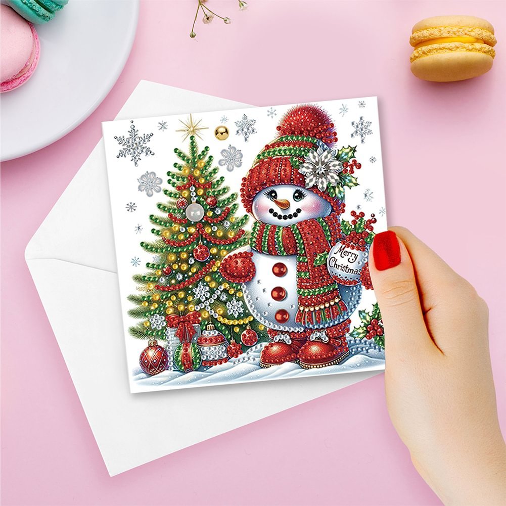 12Pcs Christmas Snowman Diamond Painting Greeting Card Unique Diy Craft Set For Holiday Parties