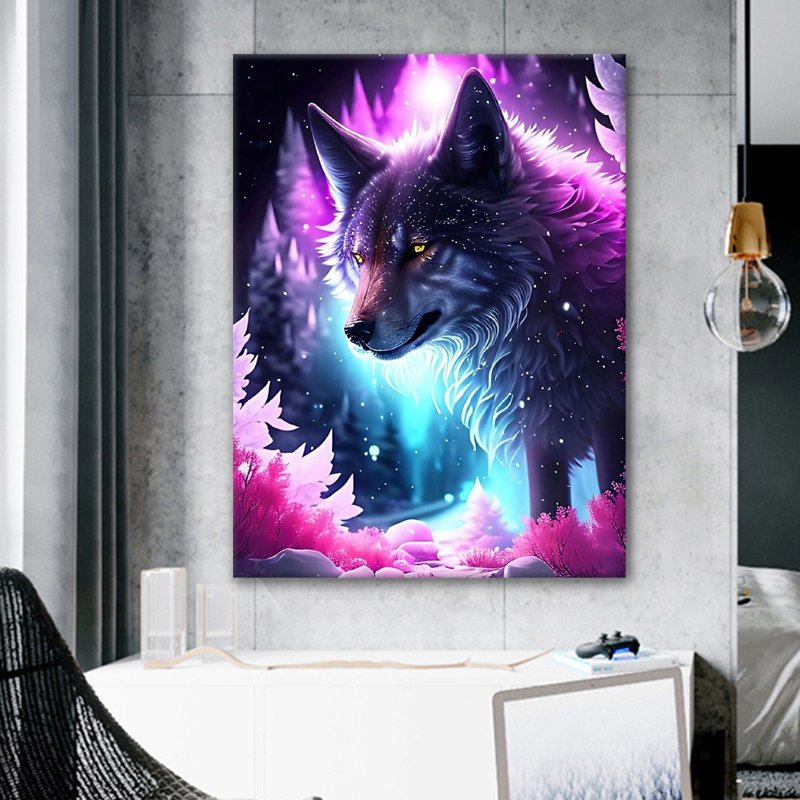 Best Selling Diy Diamond Painting Custom Wolf in Snow, Purple Light Full Drill Pearl Diamond 5d Diamond Painting Home Wall Decor