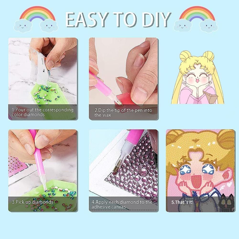 Cute 5D Diamond Art Kits Kawaii DIY Painting Art for Kids, Diamond Arts and Crafts Sets