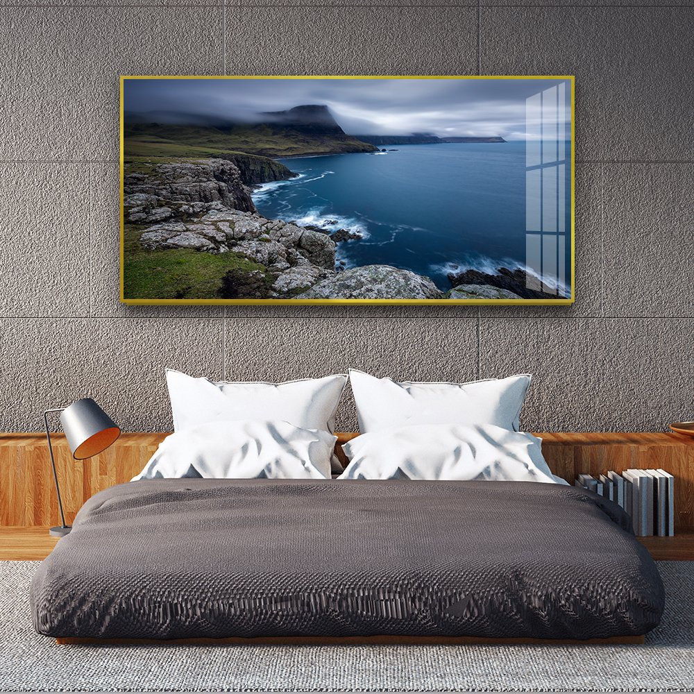 Lonely feeling of a small boat on the sea background living room sofa background decoration painting crystal porcelain painting