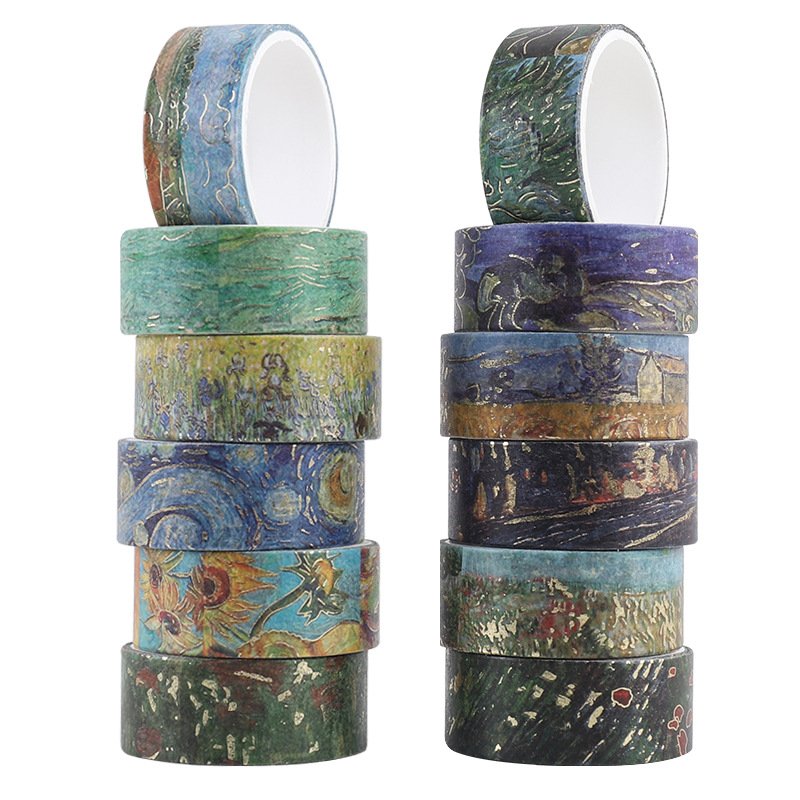 Diamond Painting Washi Tape Set,12 Rolls Van Gogh Vintage Gold Washi Tape,Decorative Tape for Journaling,Scrapbooking