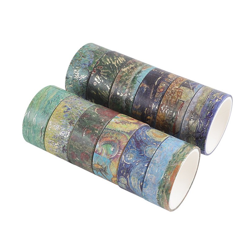 Diamond Painting Washi Tape Set,12 Rolls Van Gogh Vintage Gold Washi Tape,Decorative Tape for Journaling,Scrapbooking