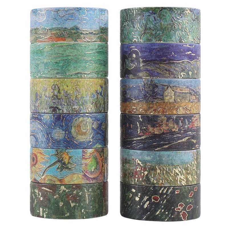 Diamond Painting Washi Tape Set,12 Rolls Van Gogh Vintage Gold Washi Tape,Decorative Tape for Journaling,Scrapbooking