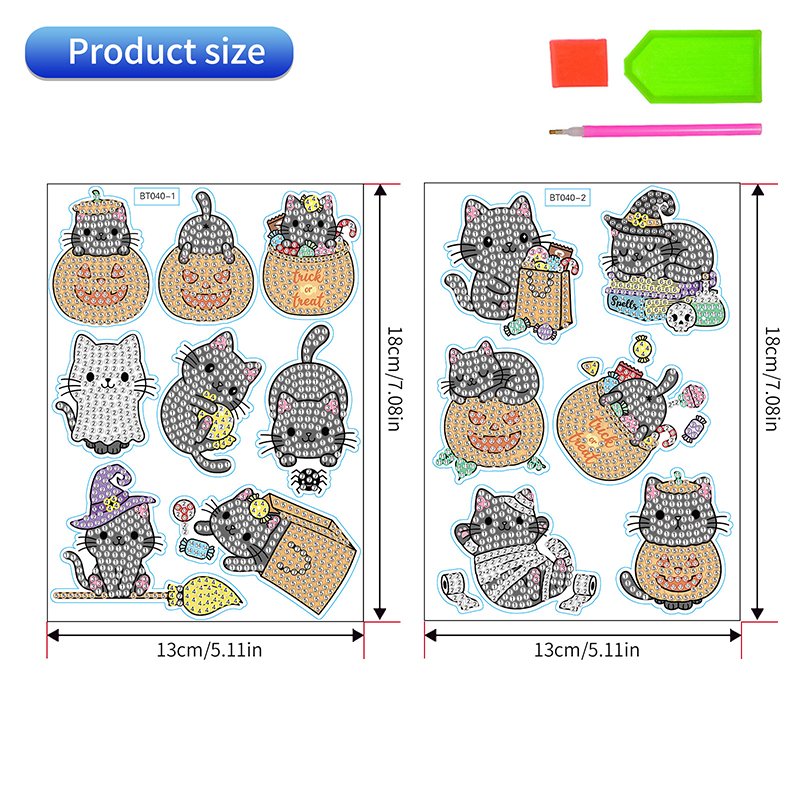 Custom Diamond Painting Stickers Kit 5d DIY Cartoon Diamond Painting Sticker Halloween Cat Diamond Sticker Painting