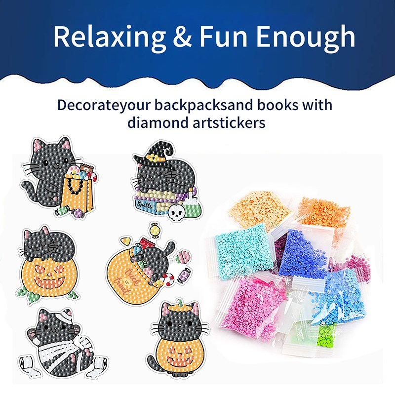 Custom Diamond Painting Stickers Kit 5d DIY Cartoon Diamond Painting Sticker Halloween Cat Diamond Sticker Painting