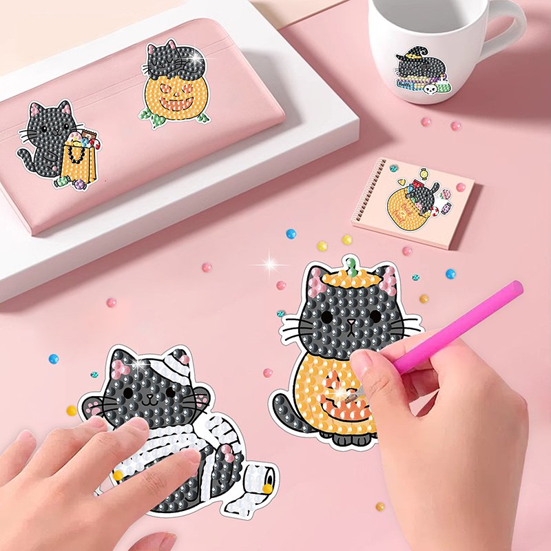 Custom Diamond Painting Stickers Kit 5d DIY Cartoon Diamond Painting Sticker Halloween Cat Diamond Sticker Painting