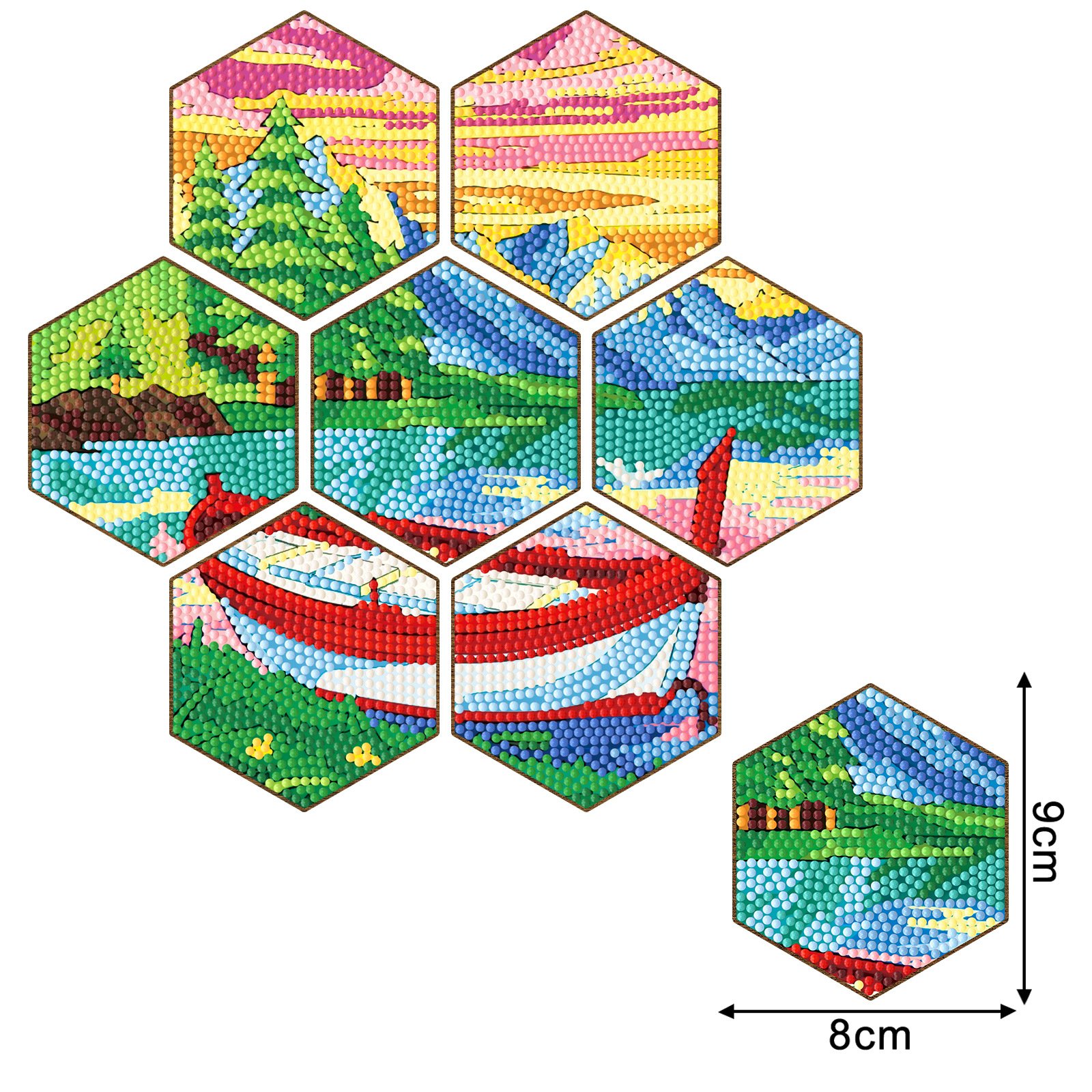 Custom Starry Night Wooden Full Drills 7pcs Diy Hexagonal Diamond Painting Coaster